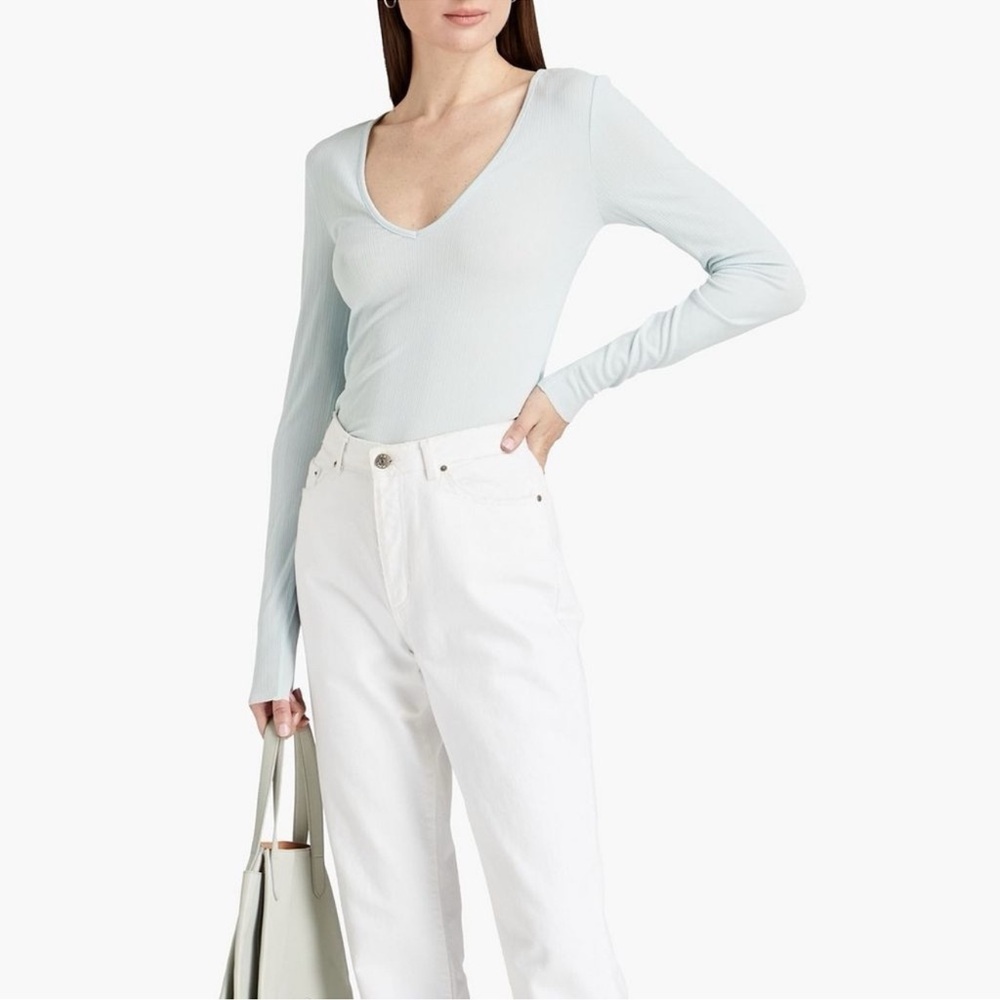 New Rag & Bone Zoe Ribbed Knit V Neck Top Sz L